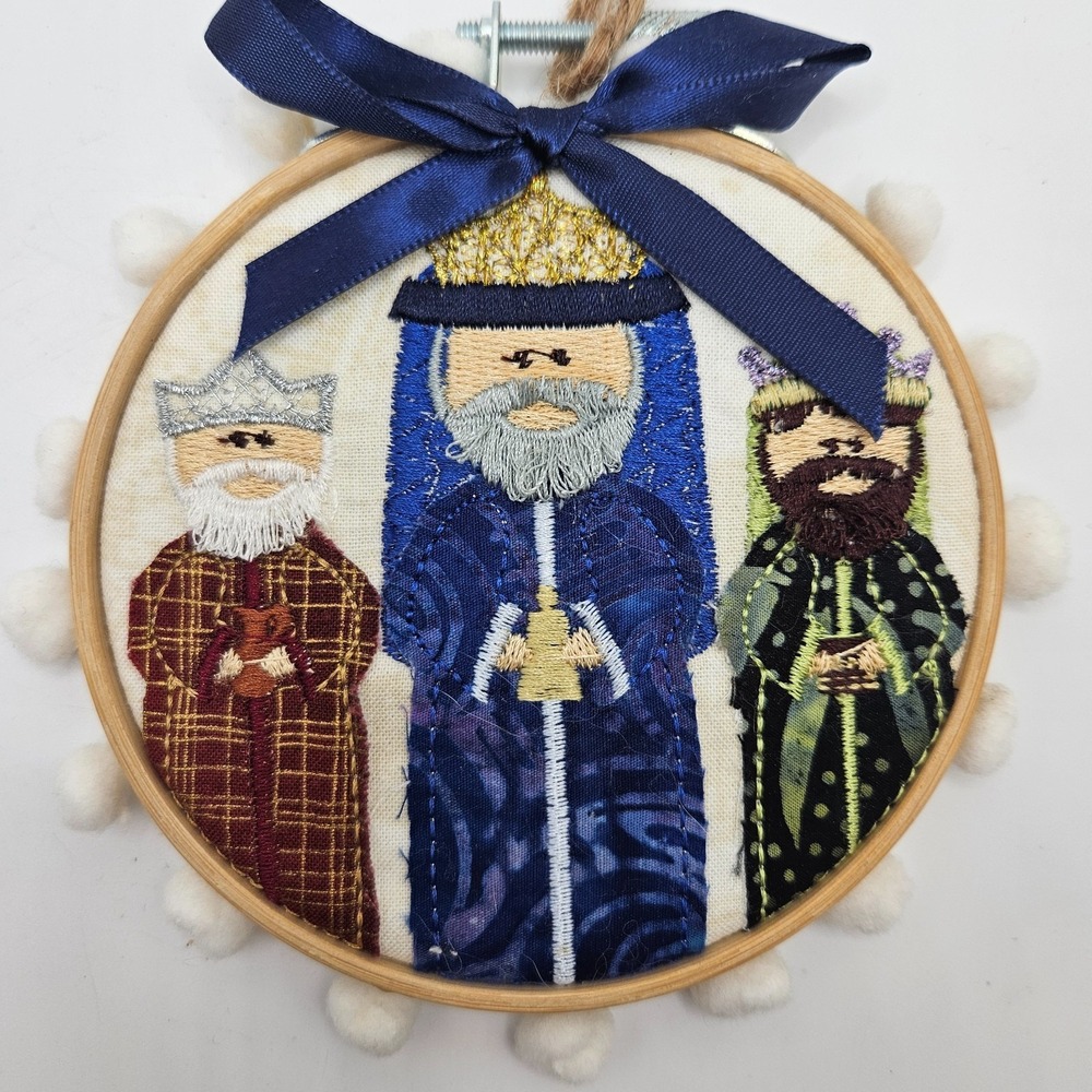 Handmade Embroidery Hoop Three Wise Men Ornament Nativity Christmas Wall Decor
